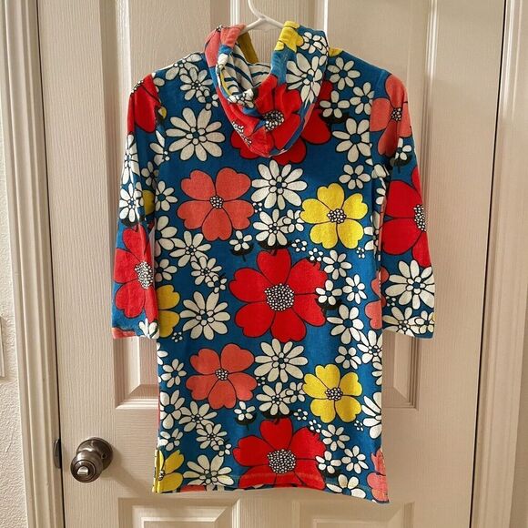 Mini Boden Blue Floral Swim Dress Cover Up Towelling Terry Hooded Girls Size 7-8 - Picture 8 of 10